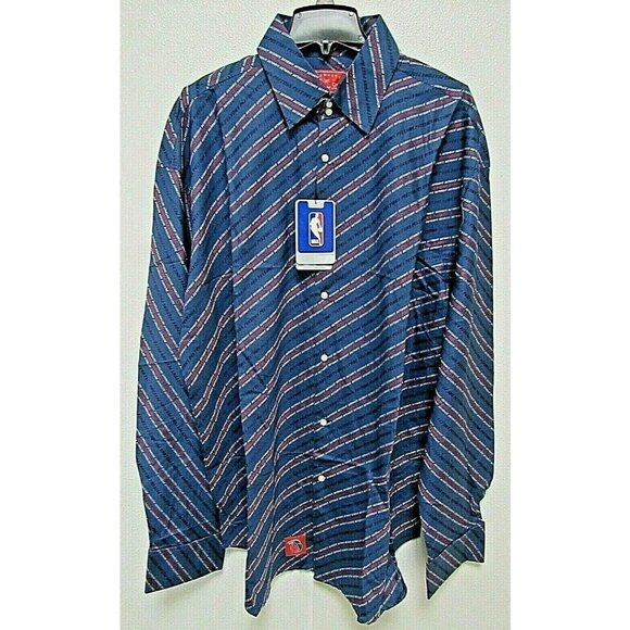 NBA Detroit Pistons Blue Button Up Dress Shirt Long Sleeve by Headmaster size L - Picture 1 of 10